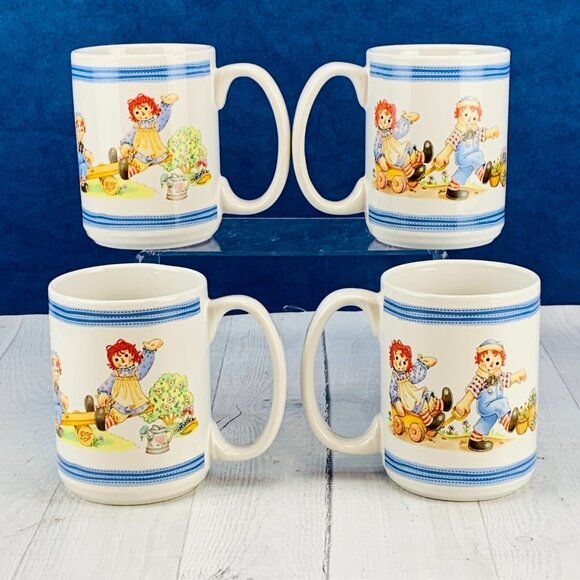 Vintage Houston Harvest RAGGEDY ANN & ANDY Large 16oz Ceramic Mugs Cups Set of 4 - Picture 3 of 8
